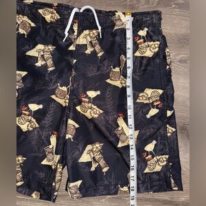 Trader Bay, Black Tropical Swim Shorts\Trunks with Martini, Hibiscus Mesh Liner